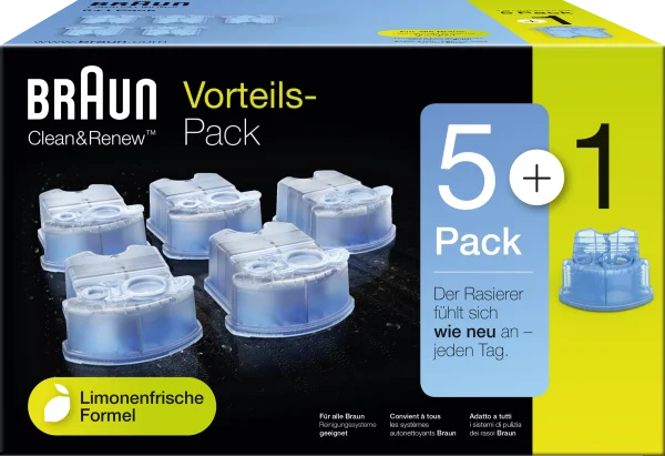 Braun Clean & Renew Reinigungskartuschen Lemon Fresh, Promo-Pack 5+1 1